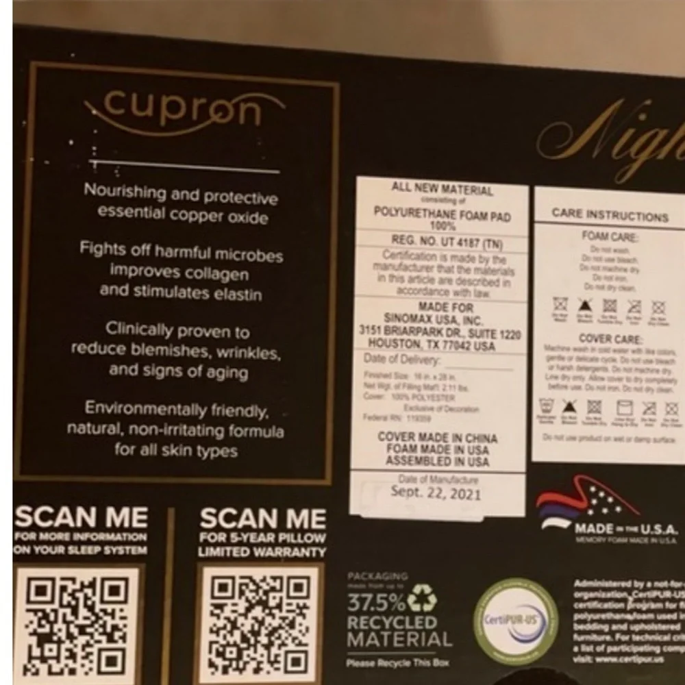New Cupron Night Spa Night Cream,Skin Defense Pillowcase Memory Foam Bed Pillow